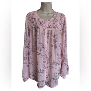 Torrid Light Pink pastel Floral Sprinkle Long Sleeve Sheer see-through Blouse